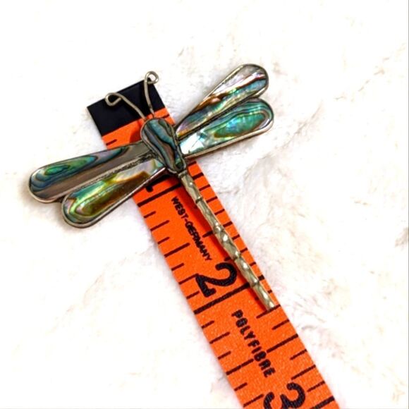Vintage 80's Sterling Silver and Abalone Dragonfly Brooche - Picture 6 of 8